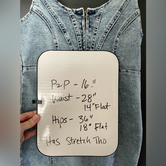 Acid Washed Denim Sleeveless bodycon Dress unbranded overall straps - Picture 9 of 9